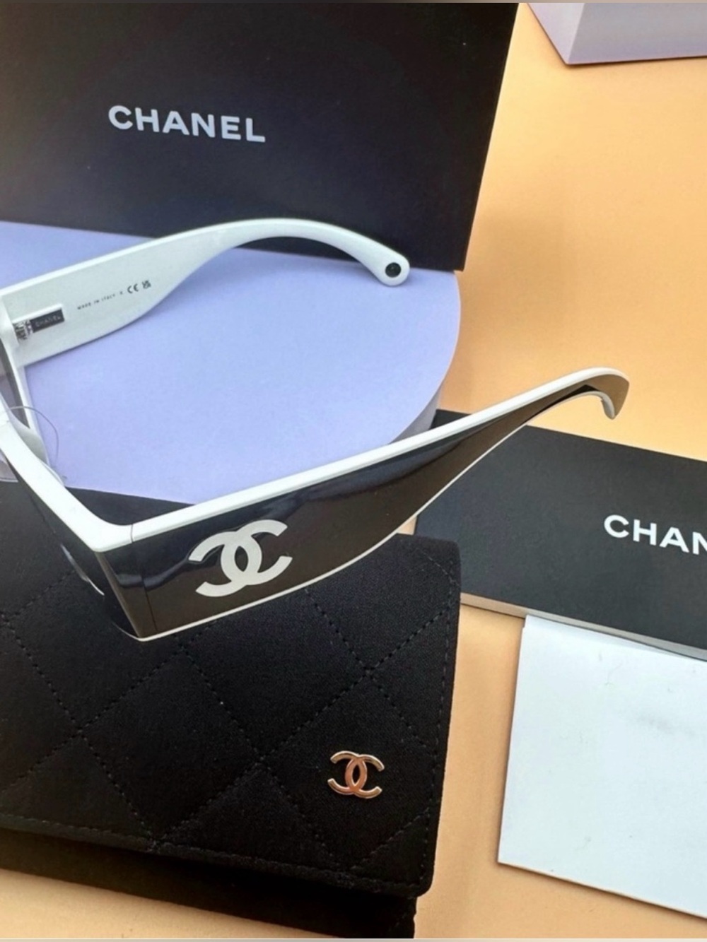 CHANEL Two-Tone Cat Eye Sunglasses in Black and White CH6056 - Picture 3 of 4